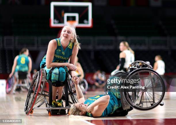 Sarah Vinci of Team Australia falls during the Wheelchair Basketball Women's preliminary round group A match between team Germany and team Australia...
