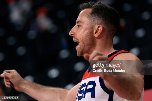 Steve Serio of Team USA celebrates a point during the Men's Preliminary Round Group B match between Team United States and Team Germany on day 2 of...