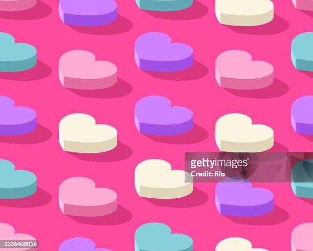 seamless hearts 3d isometric background pattern - love heart sweets stock illustrations
