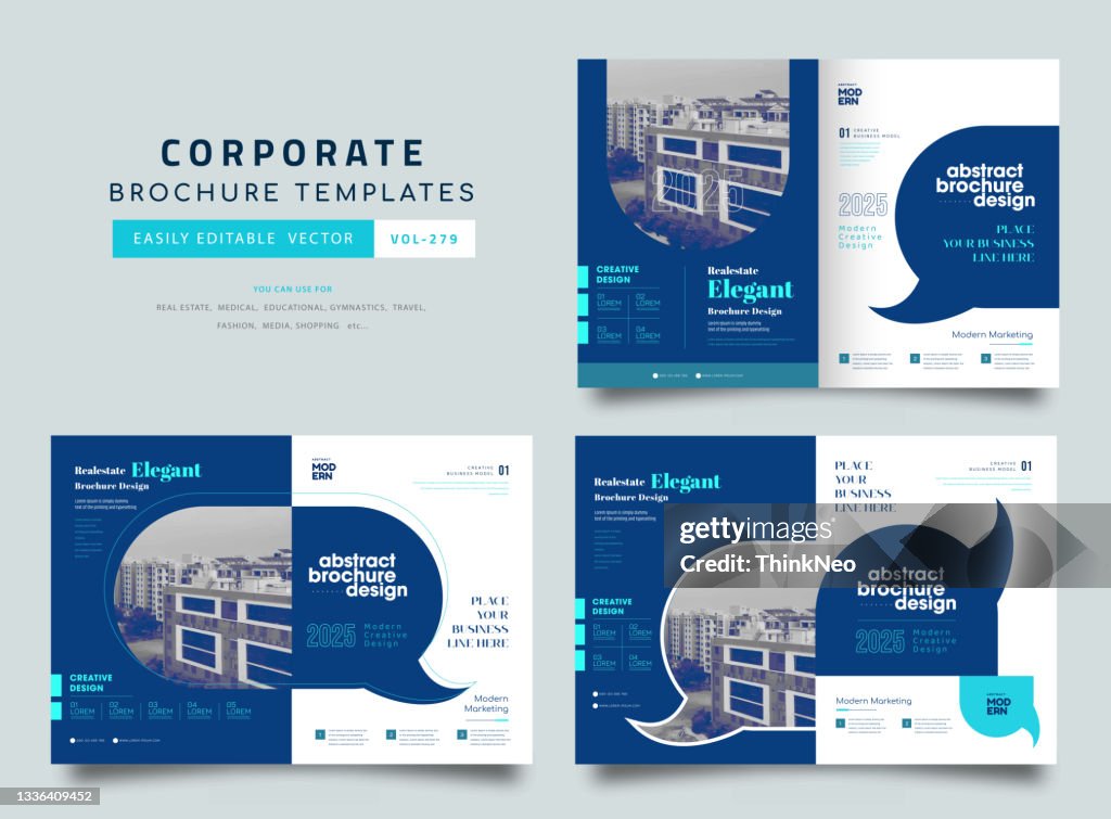 Set of Business Bi-fold Brochure Design Template, Flyer Design, Shape, blue color, a4 size