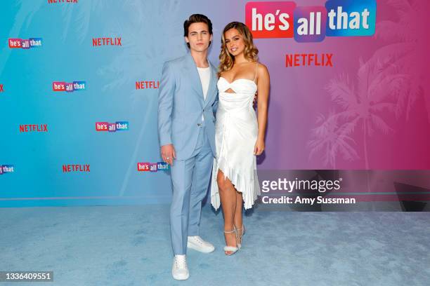 Tanner Buchanan and Addison Rae attend Netflix's premiere of "He's All That" at NeueHouse Los Angeles on August 25, 2021 in Hollywood, California.