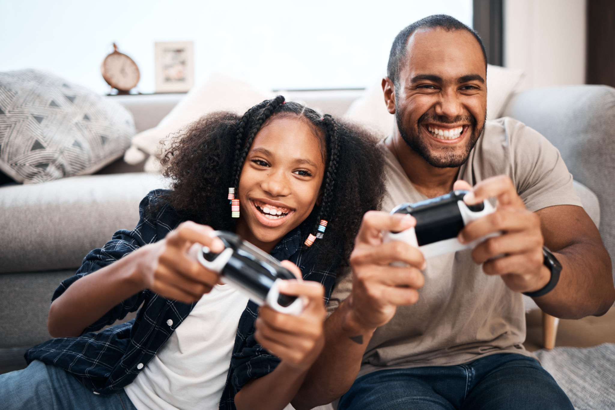 family playing video games