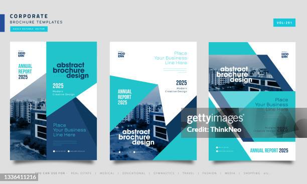 annual report or business flyer template design set - press release stock illustrations