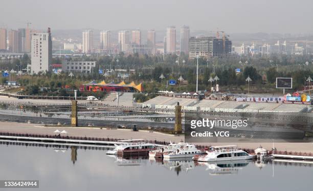 Yachts are seen at Kangbashi District on October 16, 2013 in Ordos, Inner Mongolia Autonomous Region of China.