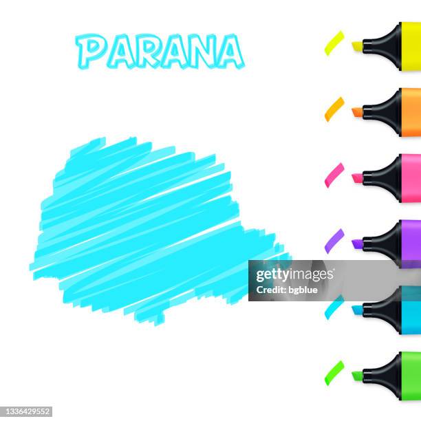 parana map hand drawn with blue highlighter on white background - paraná stock illustrations