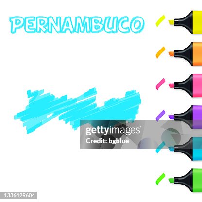 Pernambuco map hand drawn with blue highlighter on white background Pernambuco map hand drawn with blue highlighter on white background