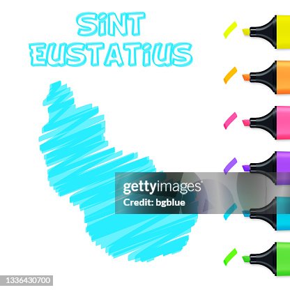 Sint Eustatius map hand drawn with blue highlighter on white background Sint Eustatius map hand drawn with blue highlighter on white background