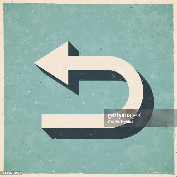 u-turn direction arrow. icon in retro vintage style - old textured paper - reverse stock illustrations