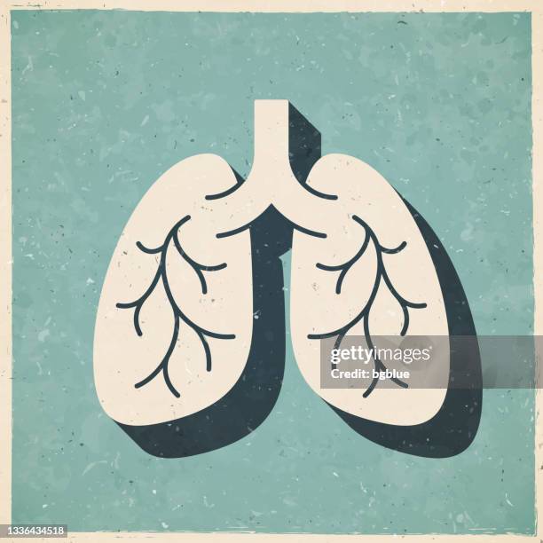 ilustraciones, imágenes clip art, dibujos animados e iconos de stock de pulmones. icono en estilo retro vintage - papel de textura antigua - neumonía