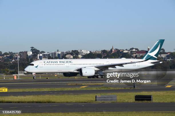 Cathay Pacific aircraft at Sydney's Kingsford Smith International airport on August 25, 2021 in Sydney, Australia.