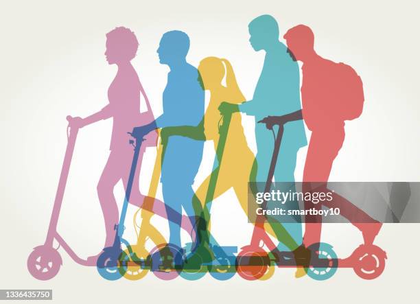 e-scooter or electric push scooter - student driver stock illustrations