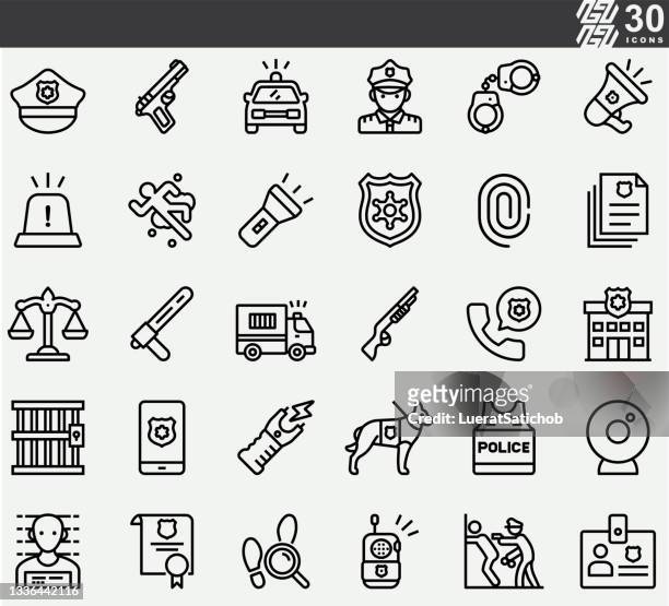 police line icons - police station stock illustrations