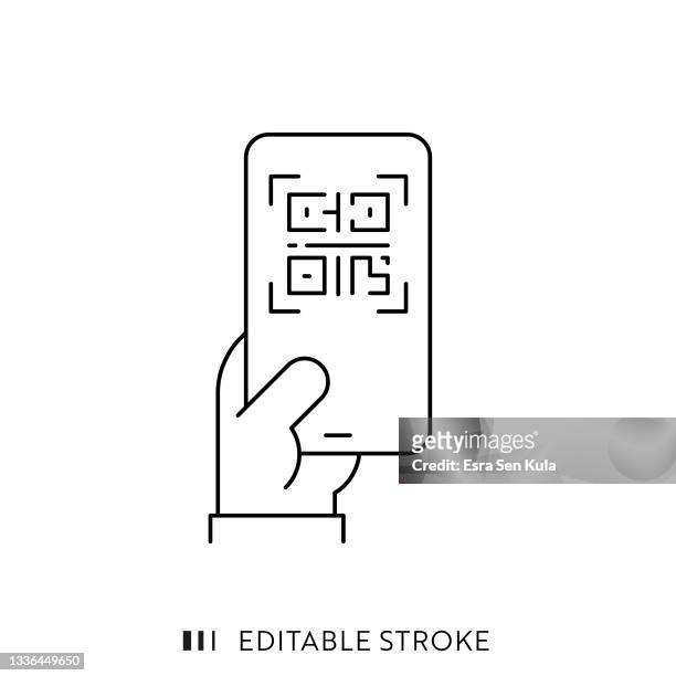 digital vaccine passport on mobile phone screen line icon with editable stroke - papers scanning to digital vector stock illustrations