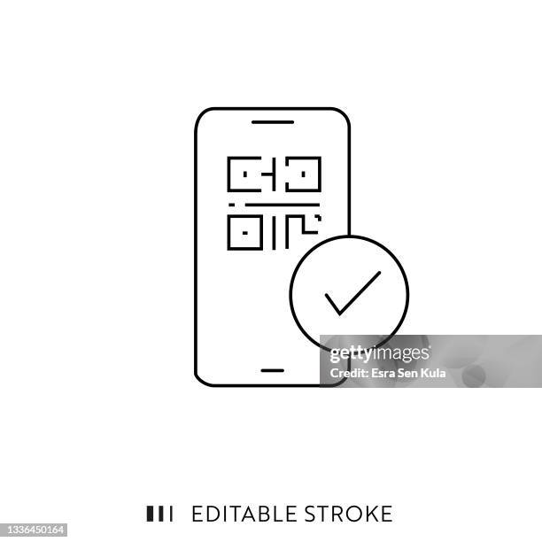 ilustraciones, imágenes clip art, dibujos animados e iconos de stock de pasaporte digital de vacunas en el icono de línea de pantalla del teléfono móvil con trazo editable - certificado de inmunización