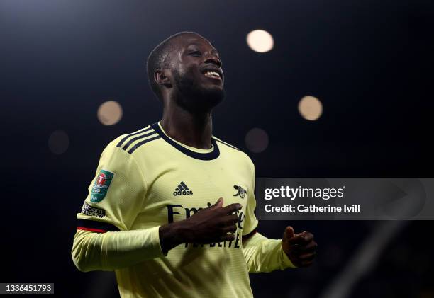 Nicolas Pepe of Arsenal during the Carabao Cup Second Round between West Bromwich Albion and Arsenal at The Hawthorns on August 25, 2021 in West...