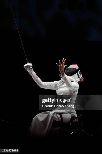 Amarilla Veres of Team Hungary celebrates after winning the Women's Épée Individual Category A Gold Medal against Jing Rong of Team China on day 2 of...