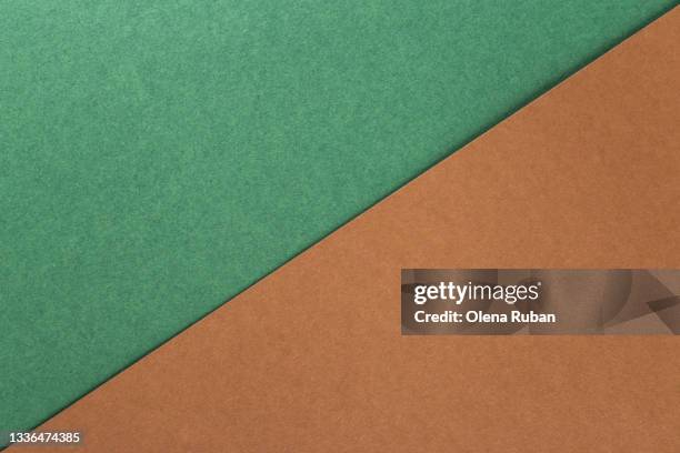 two tone green brown paper background closeup - two tone color imagens e fotografias de stock