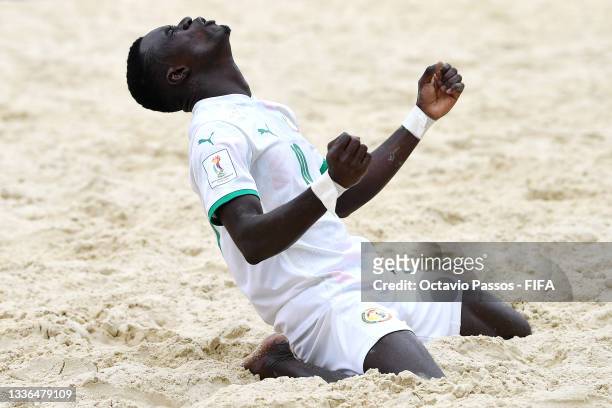 Mamour Diagne of Senegal reacts during the FIFA Beach Soccer World Cup 2021 Quarter-final match between Senegal and Brazil at Luzhniki Beach Soccer...