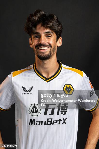 Francisco Trincao of Wolverhampton Wanderers poses for a portrait in the Wolverhampton Wanderers 2021/22 Third Kit at Molineux on August 03, 2021 in...