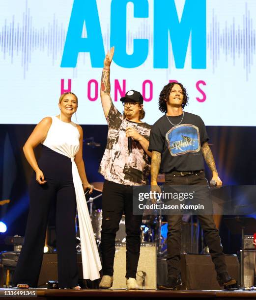 Lauren Alaina, Hardy and Devin Dawson attend the 14th Annual Academy Of Country Music Honors at the Ryman Auditorium on August 25, 2021 in Nashville,...