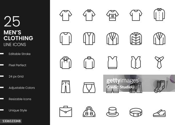 bildbanksillustrationer, clip art samt tecknat material och ikoner med men's clothing line icons - fastknäppt skjorta