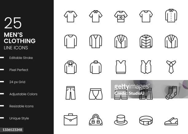 men's clothing line icons - smart casual stock illustrations