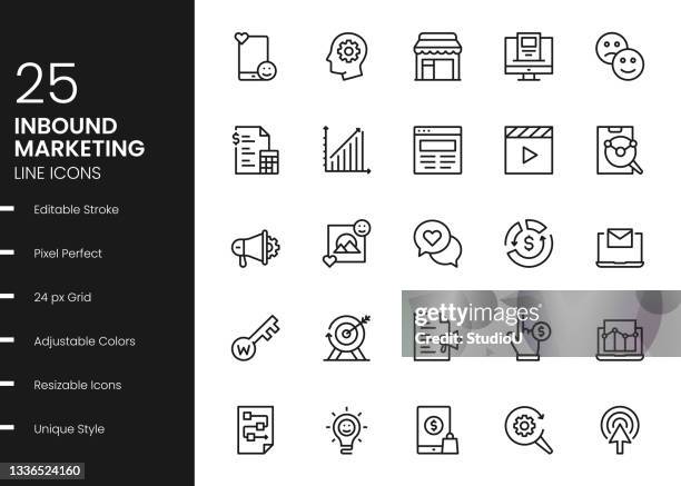 inbound marketing line icons - sales leads stock illustrations