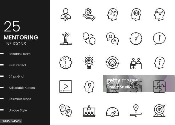 mentoring line icons - senior management icon stock illustrations