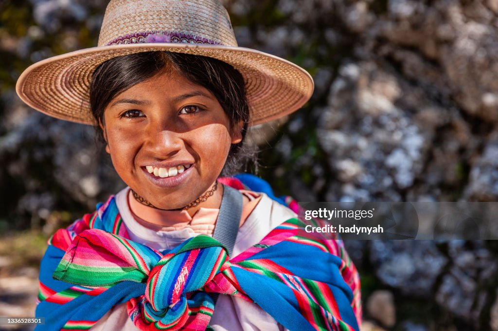 Young Aymara woman on Isla del Sol, Lake Titicaca, Bolivia
