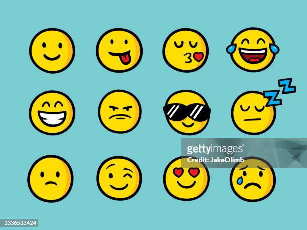 emoji doodle set 1 - emoticon stock-grafiken, -clipart, -cartoons und -symbole