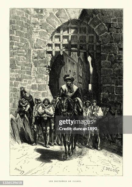 illustrations, cliparts, dessins animés et icônes de les bourgeois de calais, les bourgeois de calais, guerre de cent ans - the burghers of calais