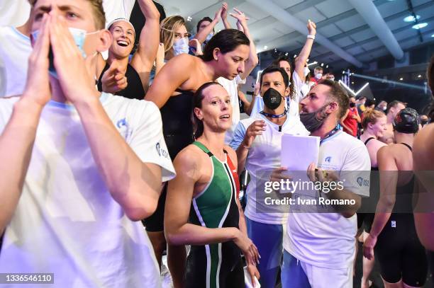 Federica Pellegrini attends the International Swimming League on August 26, 2021 in Naples, Italy. Swimming champion Federica Pellegrine has...
