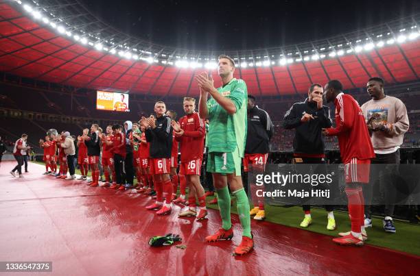 Andreas Luthe of 1.FC Union Berlin celebrates after the UEFA Conference League Play-Offs Leg Two match between 1. FC Union Berlin and Kuopion PS at...