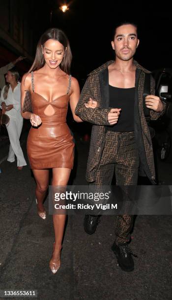 Maura Higgins seen attending PrettyLittleThing by Molly Mae - launch party at Novikov on August 26, 2021 in London, England.
