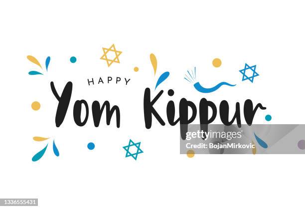 jom kippur bunte karte mit schofar. vektor - fasting activity stock-grafiken, -clipart, -cartoons und -symbole