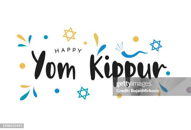 ilustraciones, imágenes clip art, dibujos animados e iconos de stock de tarjeta de colores de yom kippur con shofar. vector - estrella de david