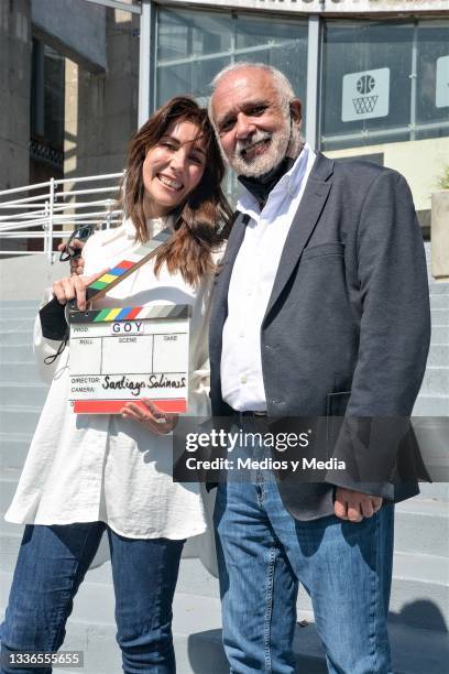 Fabiana Perzabal and Enrique Singer pose for a photo during a press conference for the film "GOY" at Explanada Alberca Olimpica on August 26, 2021 in...