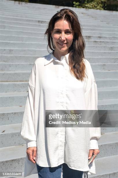 Fabiana Perzabal poses for a photo during a press conference for the film "GOY" at Explanada Alberca Olimpica on August 26, 2021 in Mexico City,...