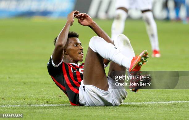 Hicham Boudaoui of Nice during the Ligue 1 match between OGC Nice and Olympique de Marseille at Allianz Riviera Stadium on August 22, 2021 in Nice,...