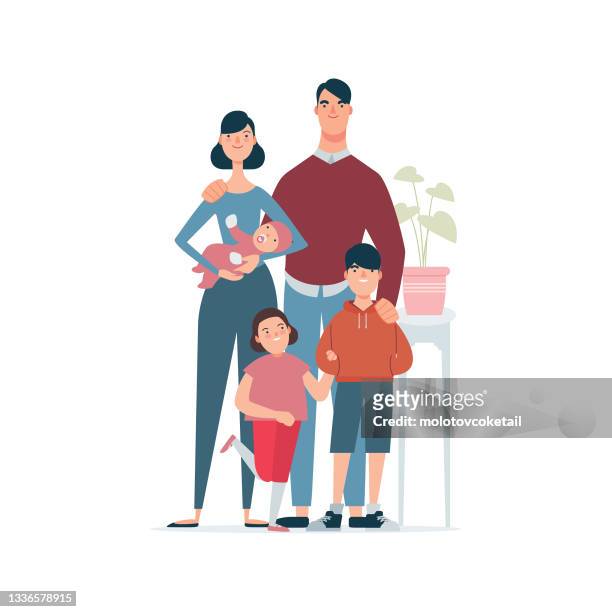 stockillustraties, clipart, cartoons en iconen met chinese family with the 3rd child - familie