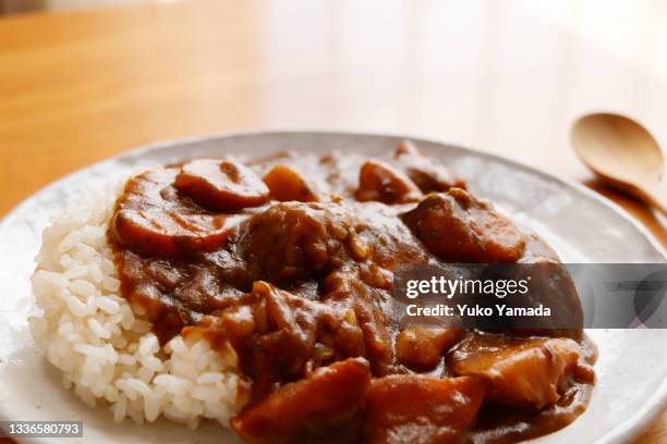 japanese style vegetarian curry and rice - japanese curry stock pictures, royalty-free photos & images