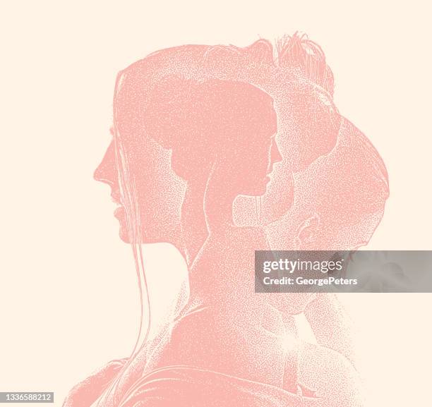 multiple exposure of woman in recovery - guilty face stock illustrations