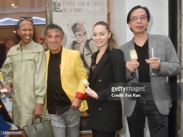 Vincent McDoom, "Le Petit Echo De L'Art Et De La Mode" editor Luigi di Donna, model Sixtine Alvarez and photographer Patrick Maghic attend "Le Petit...