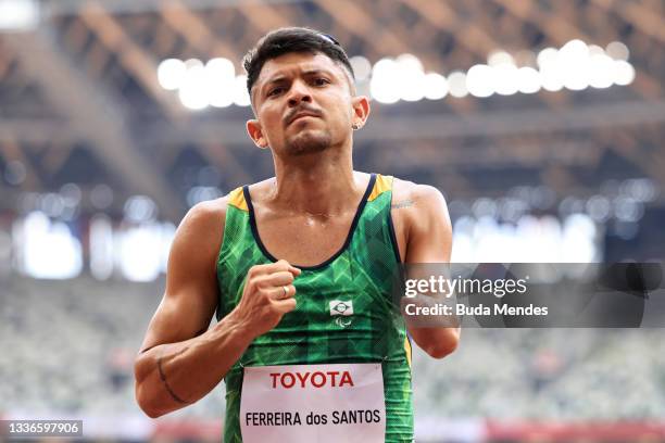 Petrucio Ferreira dos Santos of Team Brazil competes in Men's 100m - T47 heats on day 3 of the Tokyo 2020 Paralympic Games at the Olympic Stadium on...