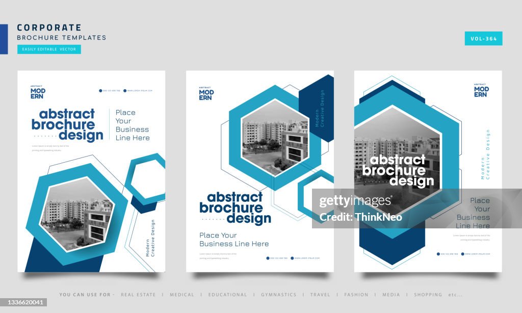 Brochure geometric hexagon layout design template set