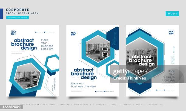 brochure geometric hexagon layout design template set - covering stock illustrations