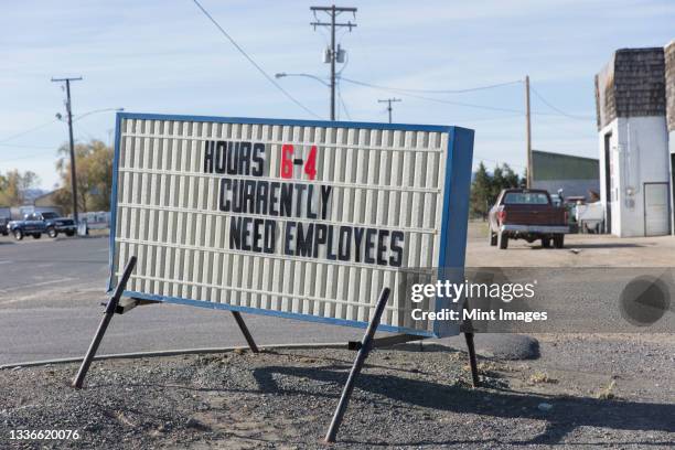 help wanted sign, currently need employees sign for small town business - help wanted sign stock pictures, royalty-free photos & images