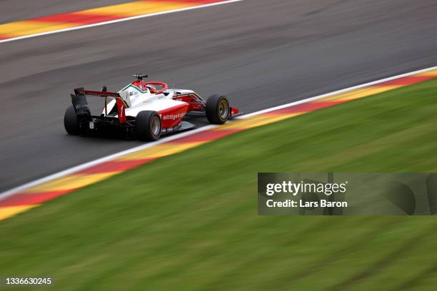 Dennis Hauger of Norway and Prema Racing drives during practice ahead of Round 5:Spa-Francorchamps of the Formula 3 Championship at Circuit de...