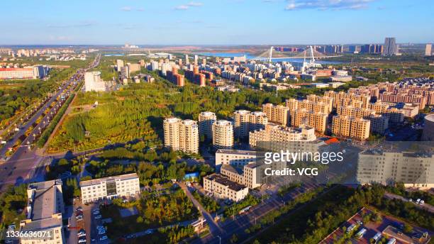An aerial view of Kangbashi District on September 7, 2020 in Ordos, Inner Mongolia Autonomous Region of China.