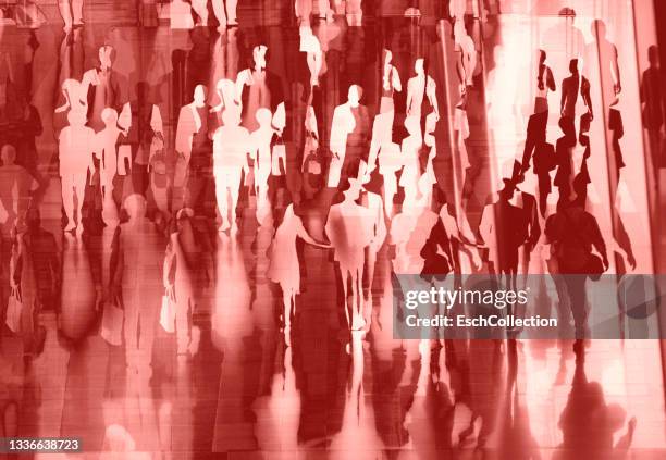 multiple exposure image of people walking in seoul, south korea - esplosione demografica foto e immagini stock